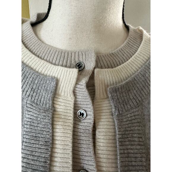 NWT Diane Snyder Cashmere Glenn Triple Band Gray Layered Cardigan size M - Picture 4 of 16